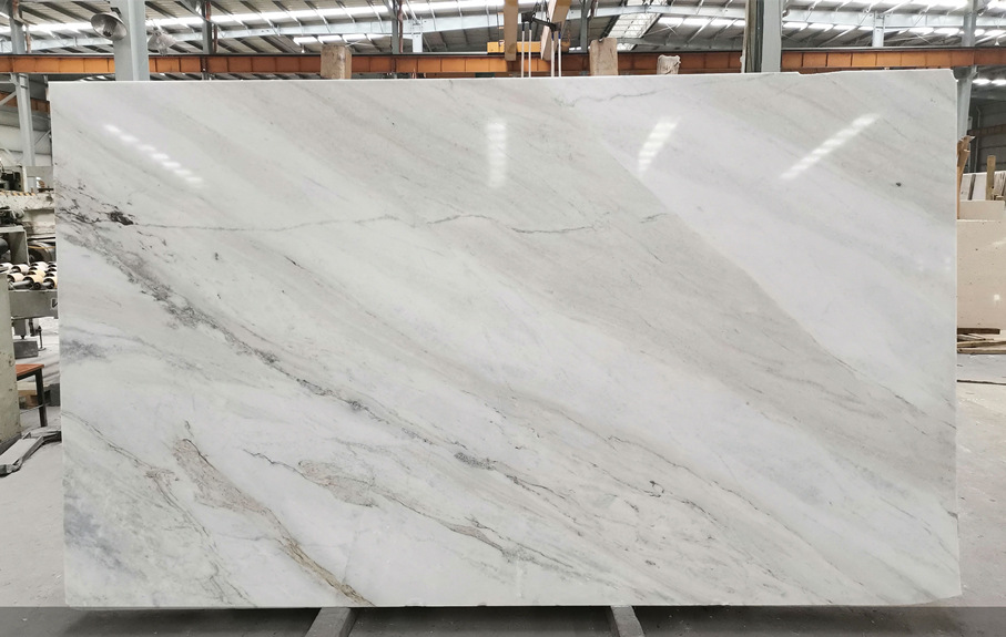 bookmatch polished white marble slab