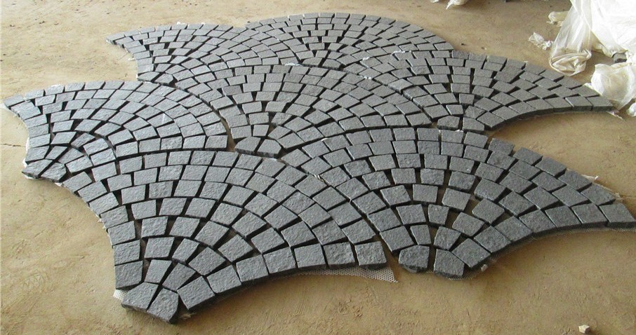 black basalt fan shaped cobblestones
