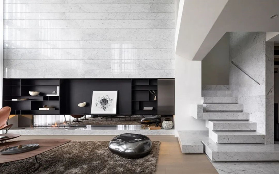 proyecto de piedra | 224 ㎡ espacio de estilo moderno, decoración de mármol blanco de carrara, tranquilo y armonioso
